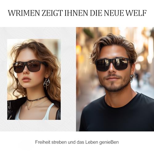 Wrimen Sonnenbrille Herren-Polarisiert-UV400 Schutz-Mode-Retro-Unisex-Ultraleicht-Sonnenbrillen-Klassisch Rechteckig-Outdoor Sport Brille für Fahren Reise Angeln Schwarz