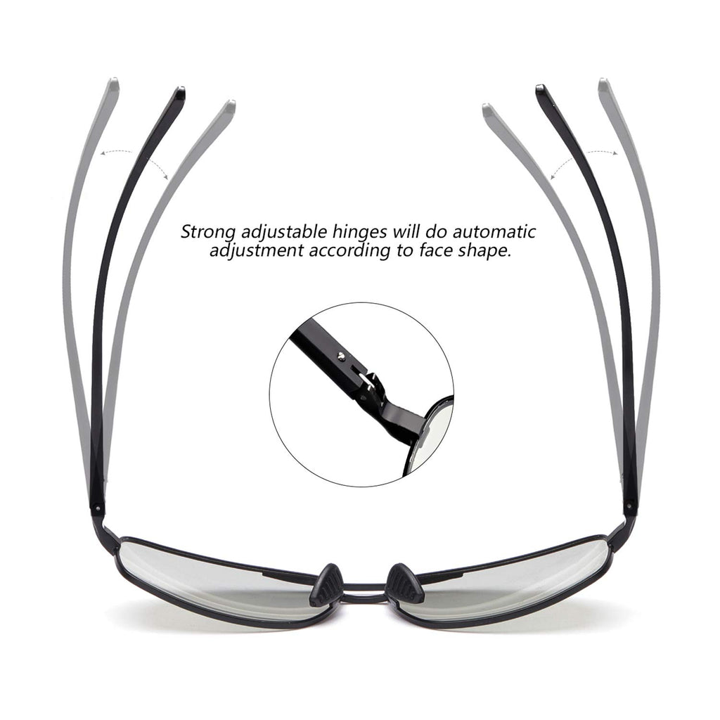 TJUTR Selbsttönende Sonnenbrille Herren Polarisierte Adaptive Sonnenbrille Metall Rechteckige Gläser UV400 Blendschutz Brille für Autofahrer Schwarz
