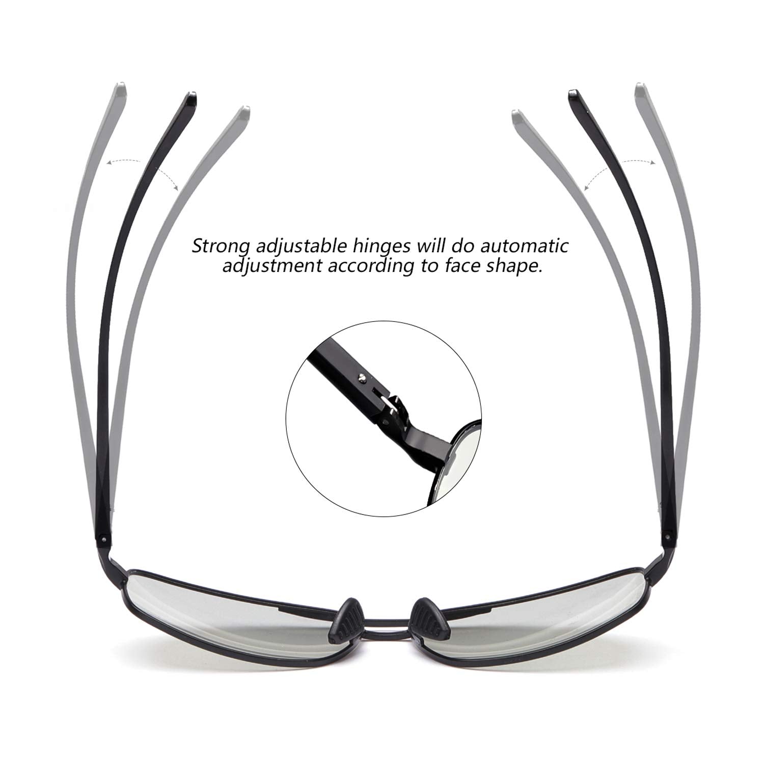 TJUTR Selbsttönende Sonnenbrille Herren Polarisierte Adaptive Sonnenbrille Metall Rechteckige Gläser UV400 Blendschutz Brille für Autofahrer Schwarz