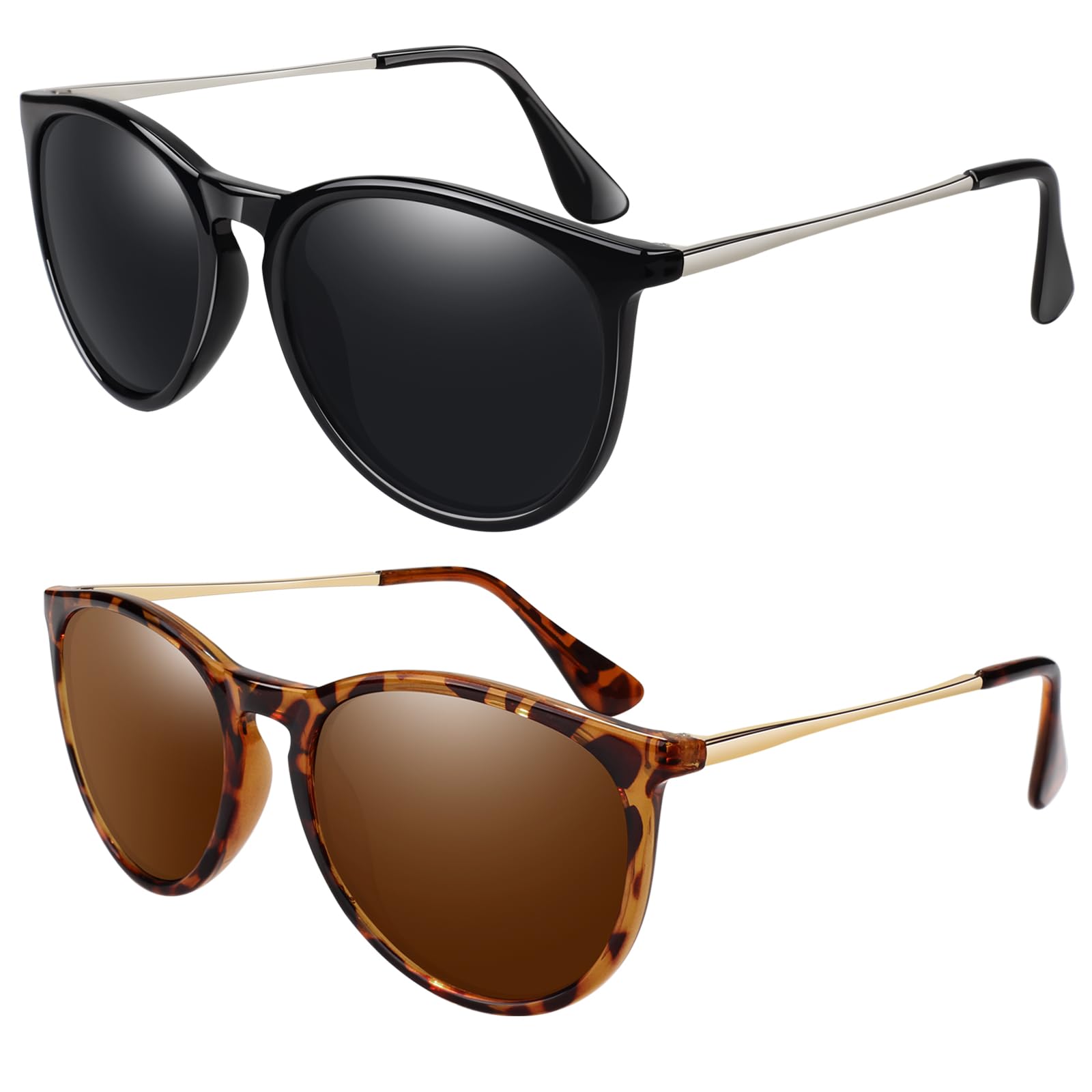 LINVO Sonnenbrille Damen Polarisiert Retro Runde Vintage Designer Stil UV400 Schutz