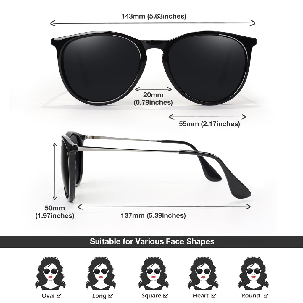 LINVO Sonnenbrille Damen Polarisiert Retro Runde Vintage Designer Stil UV400 Schutz