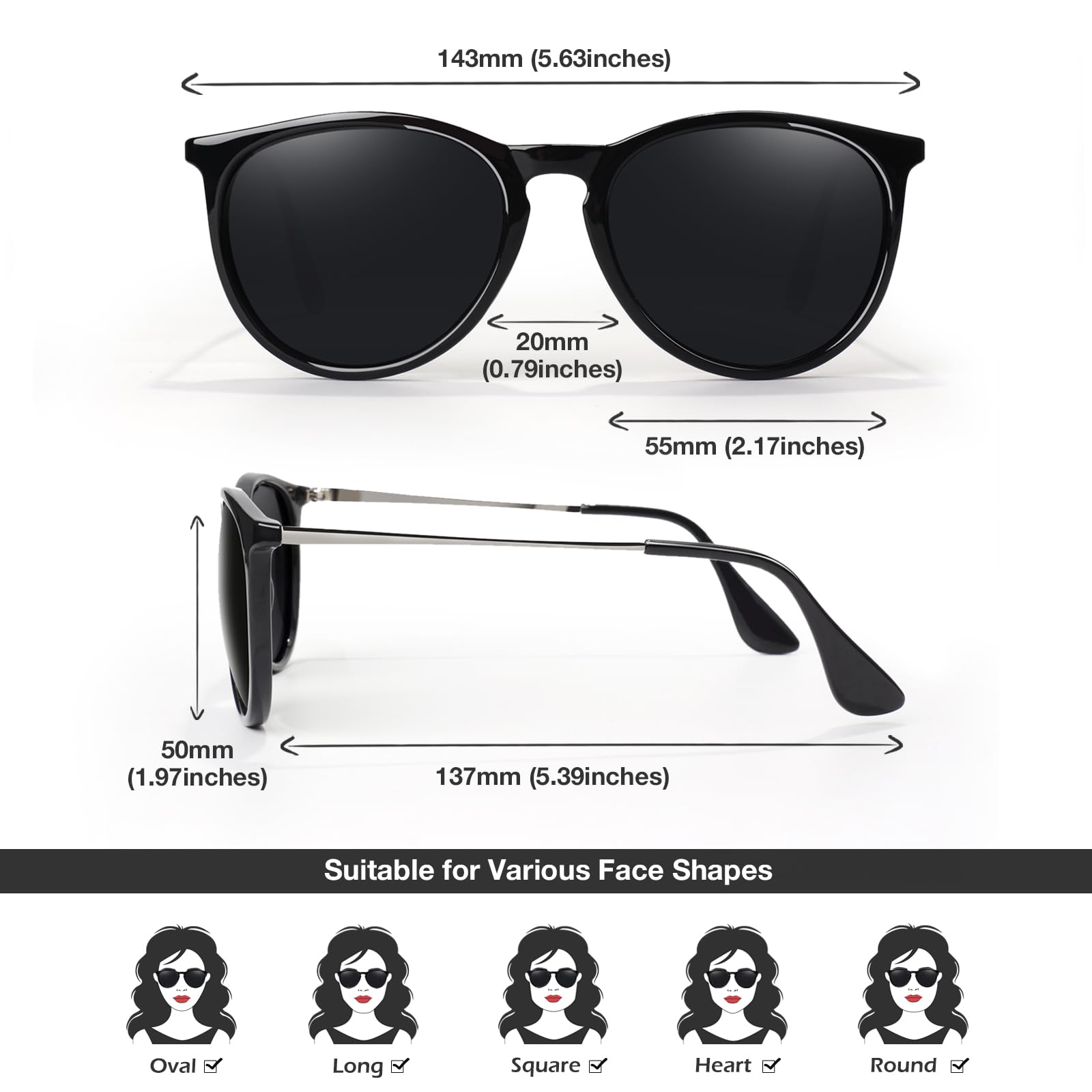 LINVO Sonnenbrille Damen Polarisiert Retro Runde Vintage Designer Stil UV400 Schutz