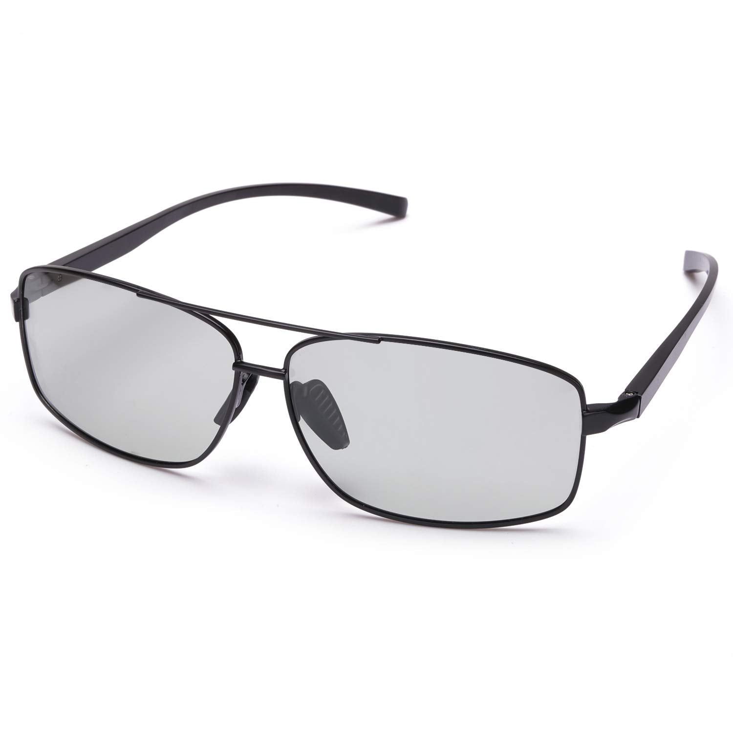 TJUTR Selbsttönende Sonnenbrille Herren Polarisierte Adaptive Sonnenbrille Metall Rechteckige Gläser UV400 Blendschutz Brille für Autofahrer Schwarz