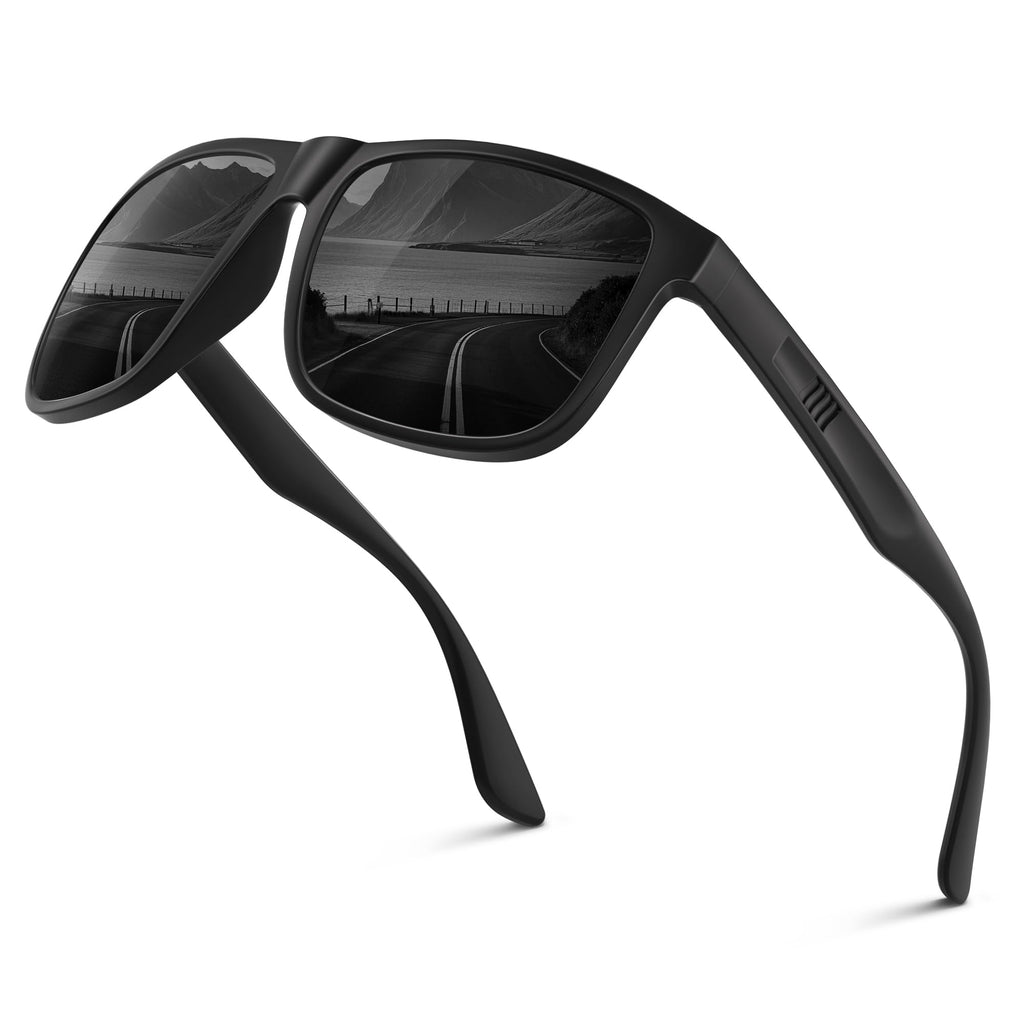 Wrimen Sonnenbrille Herren-Polarisiert-UV400 Schutz-Mode-Retro-Unisex-Ultraleicht-Sonnenbrillen-Klassisch Rechteckig-Outdoor Sport Brille für Fahren Reise Angeln Schwarz