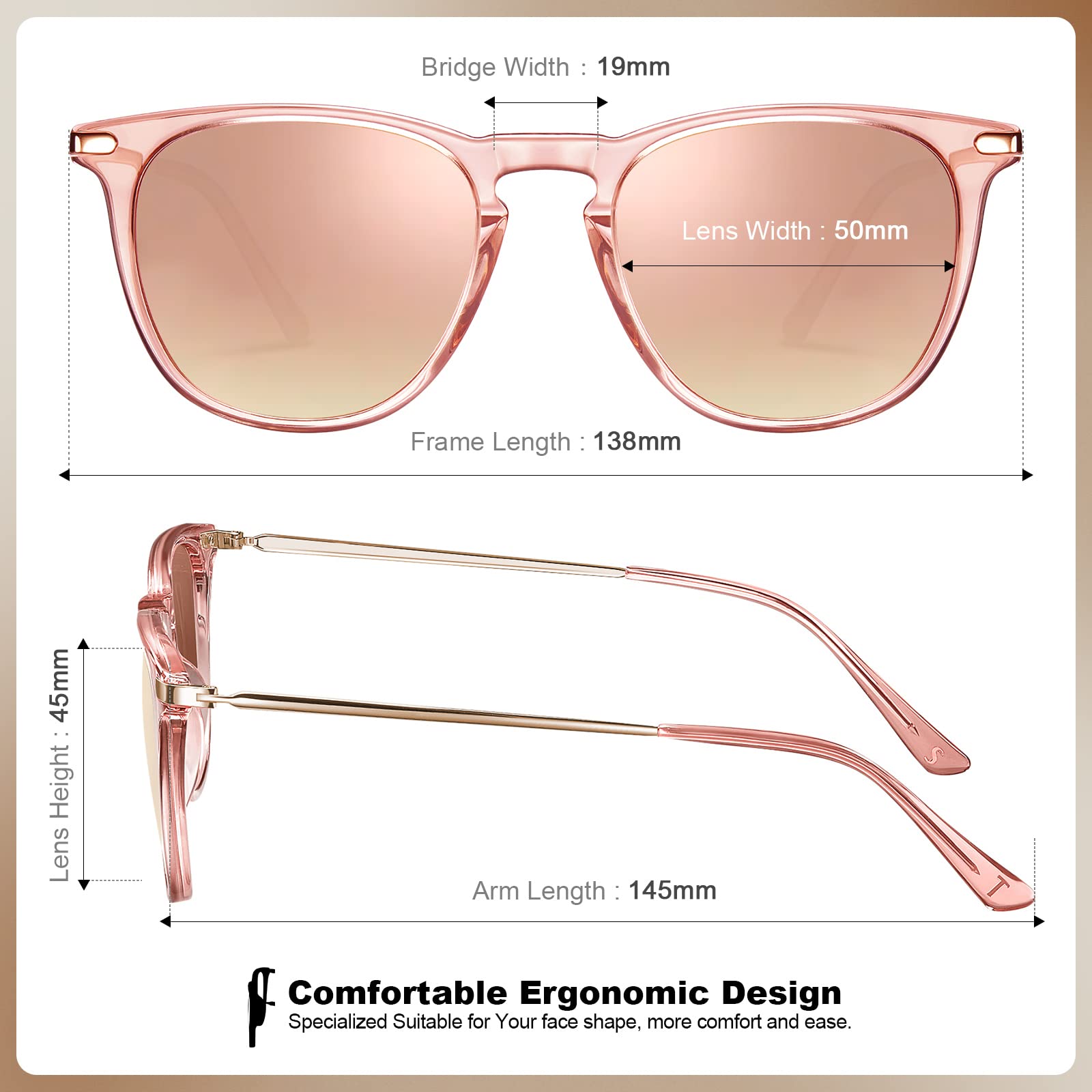 TSEBAN Vintage Polarisierte Damen Sonnenbrille Frauen Blaulichtfilter Brille, Acetat-Rahmen & UV 400 Schutz
