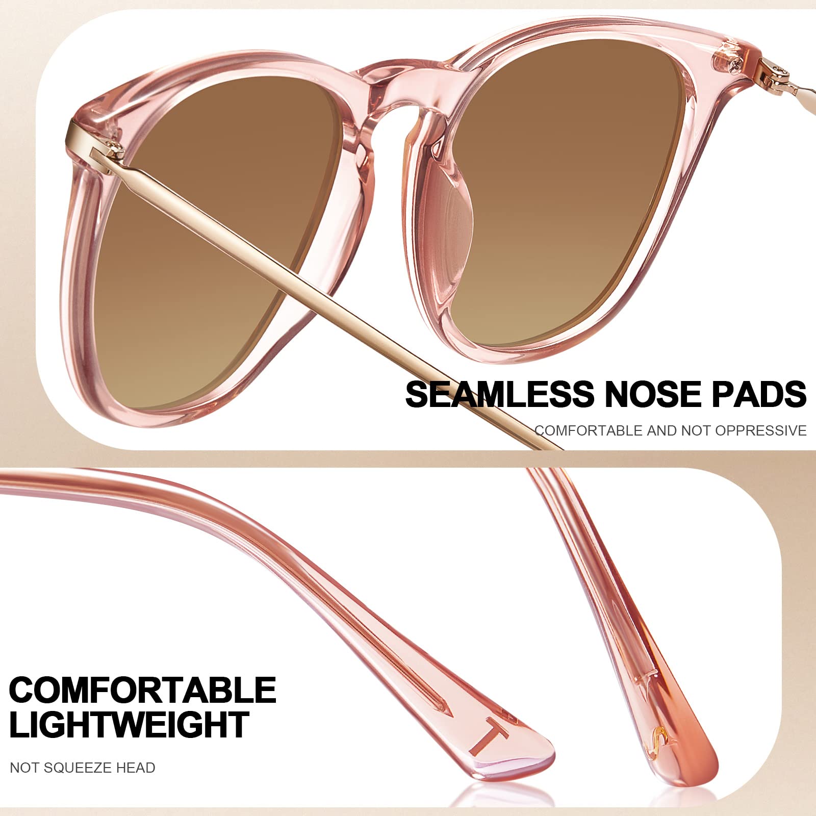 TSEBAN Vintage Polarisierte Damen Sonnenbrille Frauen Blaulichtfilter Brille, Acetat-Rahmen & UV 400 Schutz
