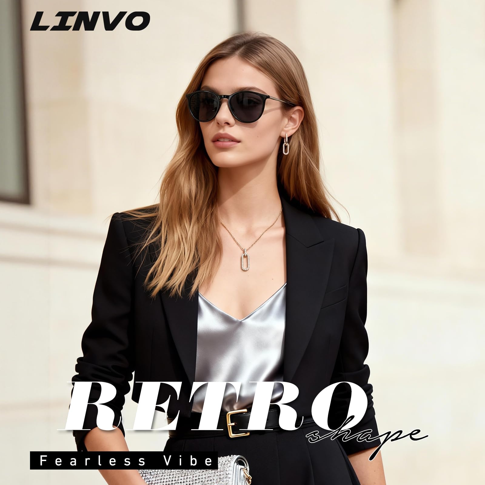 LINVO Sonnenbrille Damen Polarisiert Retro Runde Vintage Designer Stil UV400 Schutz