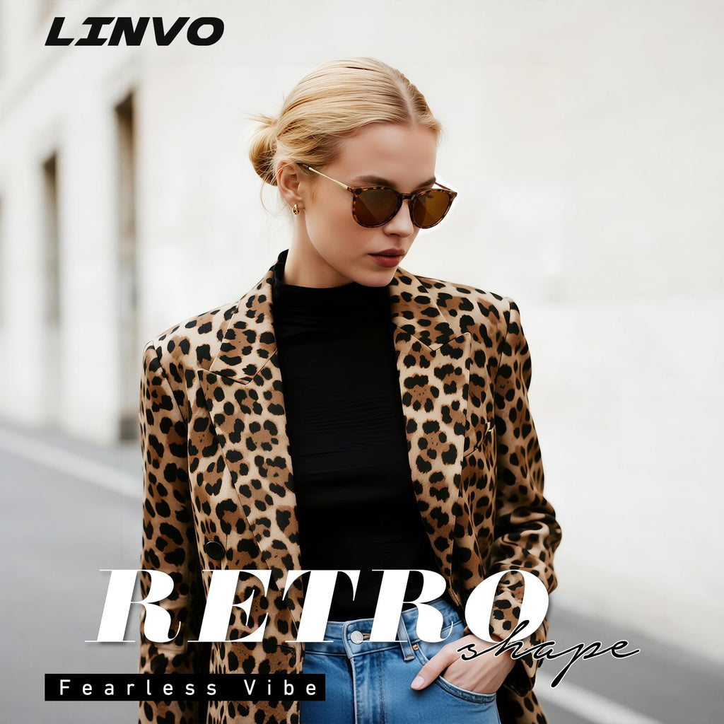 LINVO Sonnenbrille Damen Polarisiert Retro Runde Vintage Designer Stil UV400 Schutz