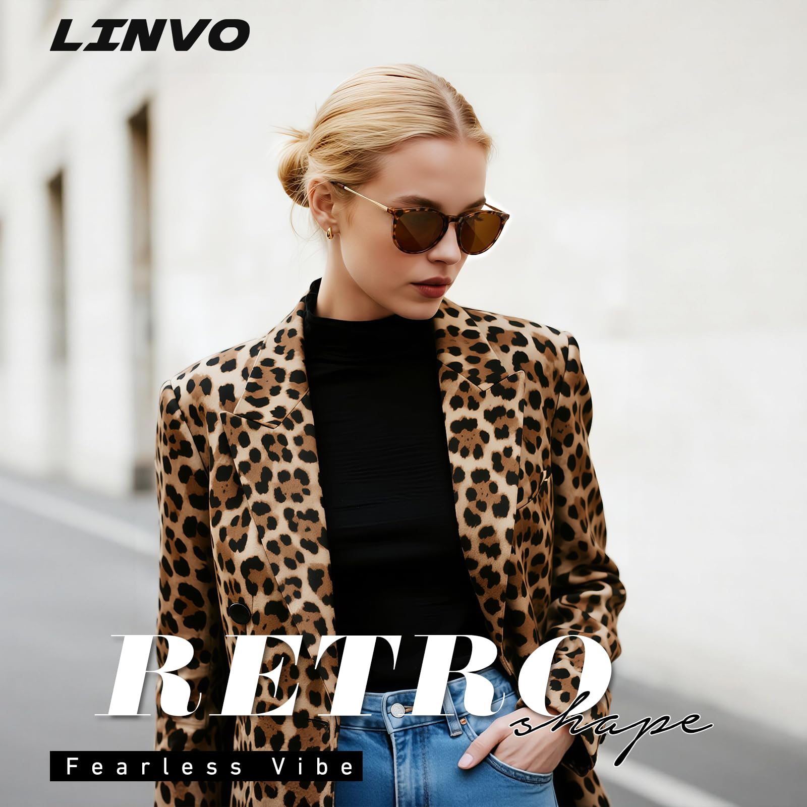 LINVO Sonnenbrille Damen Polarisiert Retro Runde Vintage Designer Stil UV400 Schutz