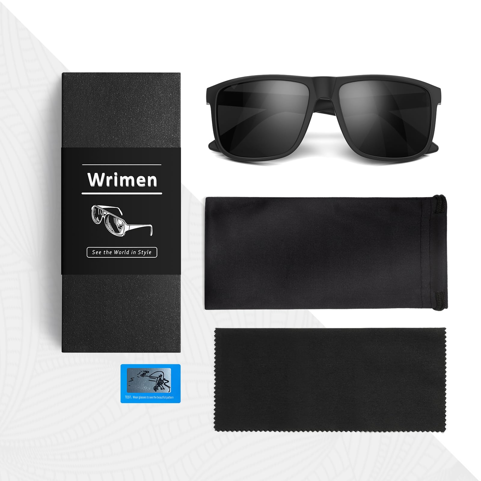 Wrimen Sonnenbrille Herren-Polarisiert-UV400 Schutz-Mode-Retro-Unisex-Ultraleicht-Sonnenbrillen-Klassisch Rechteckig-Outdoor Sport Brille für Fahren Reise Angeln Schwarz