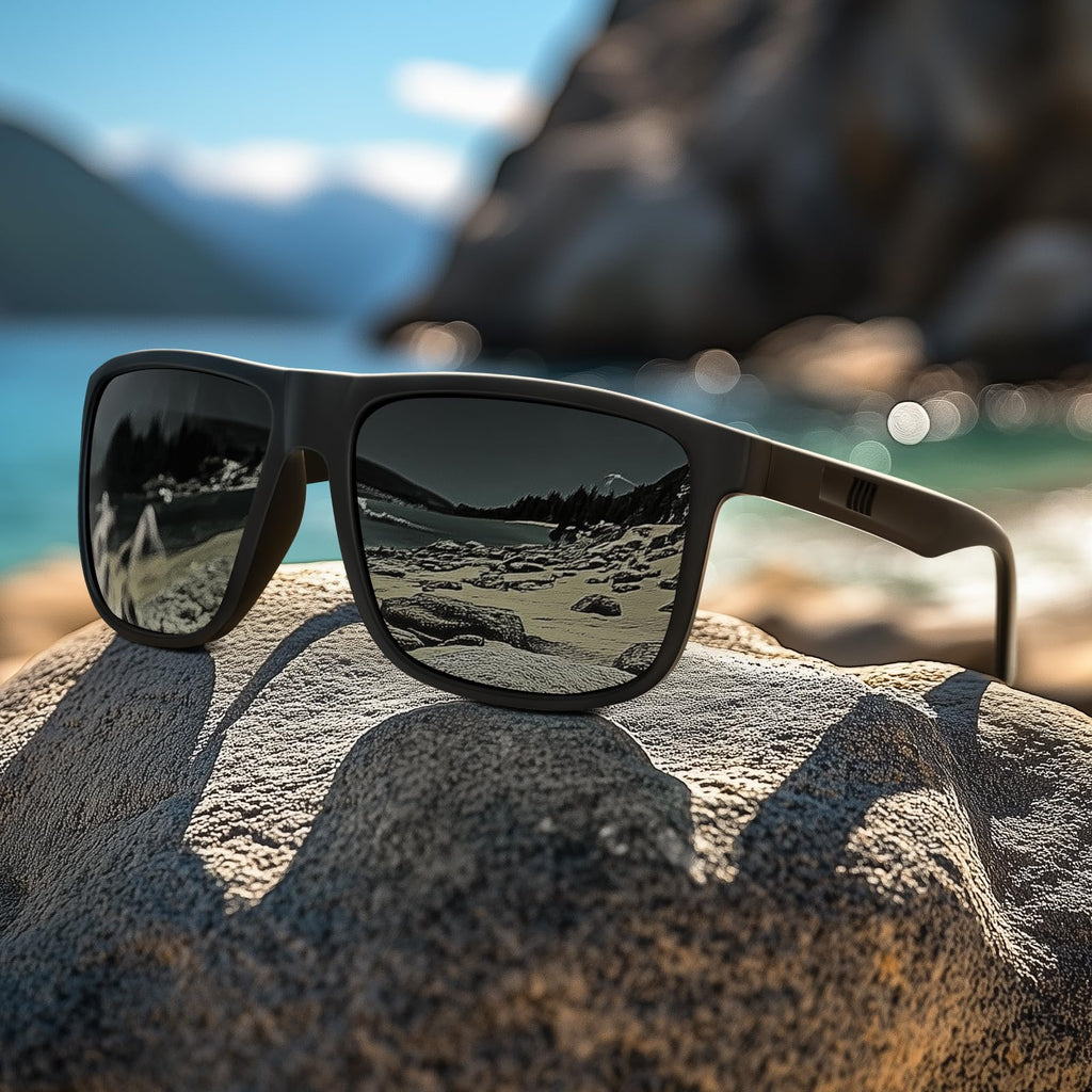 Wrimen Sonnenbrille Herren-Polarisiert-UV400 Schutz-Mode-Retro-Unisex-Ultraleicht-Sonnenbrillen-Klassisch Rechteckig-Outdoor Sport Brille für Fahren Reise Angeln Schwarz
