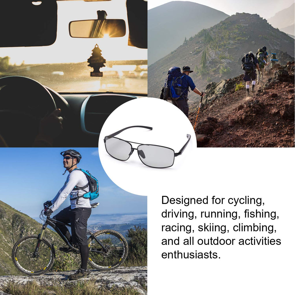 TJUTR Selbsttönende Sonnenbrille Herren Polarisierte Adaptive Sonnenbrille Metall Rechteckige Gläser UV400 Blendschutz Brille für Autofahrer Schwarz